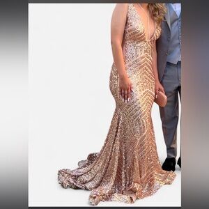 Jovani Rose Gold Sequin Prom Dress